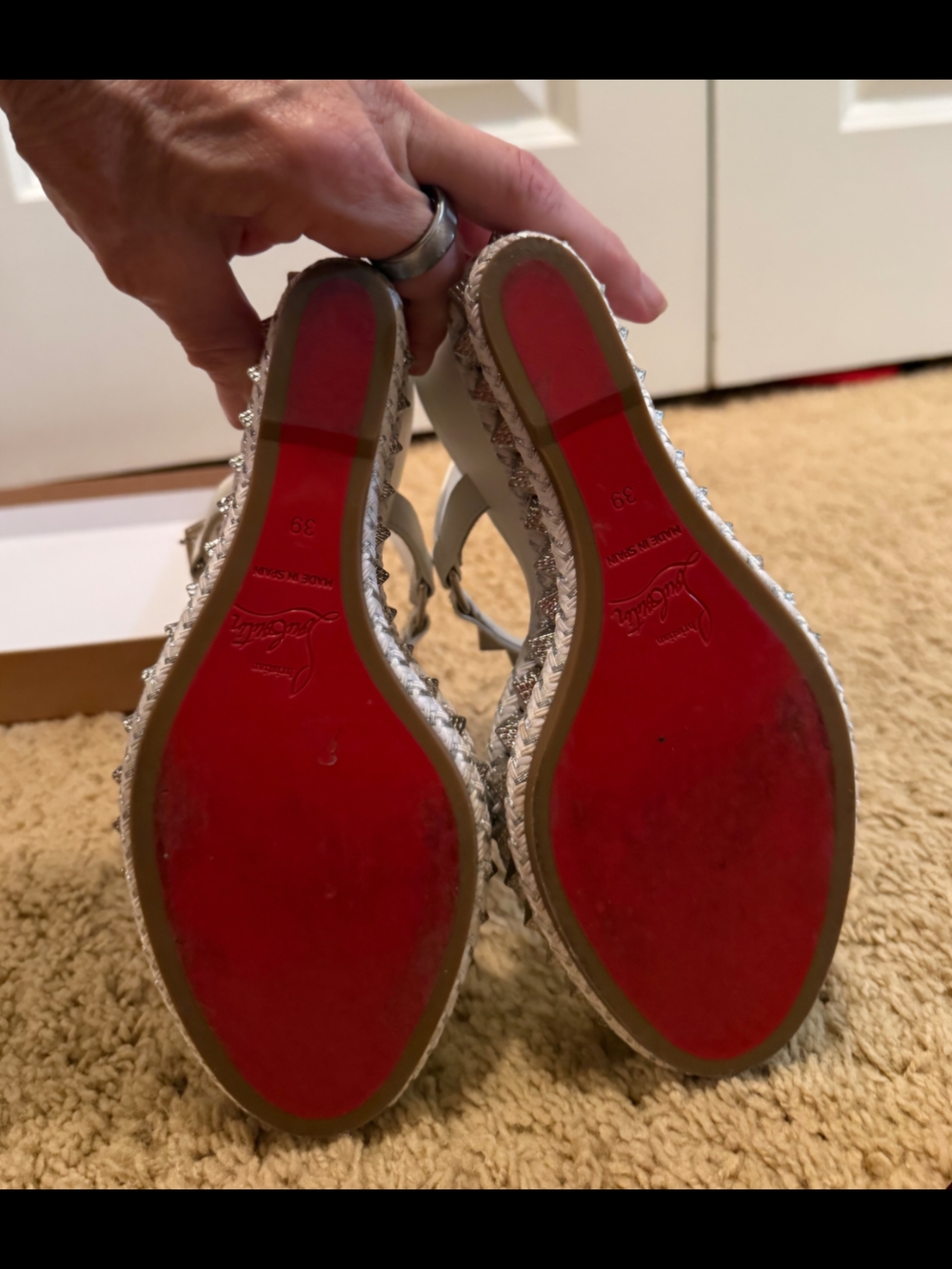 Christian Louboutin White Studded Platform Sandals - Picture 2 of 3